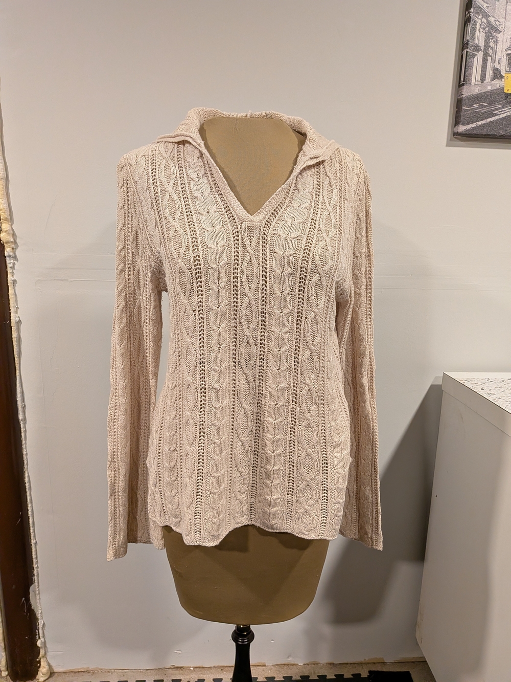 eight eight eight Cream Cable-Knit Linen Sweater with Hood